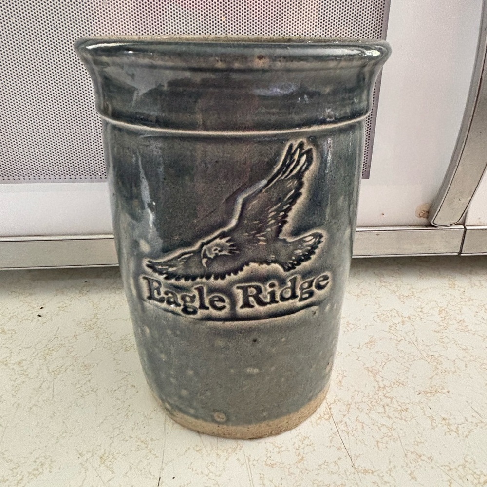 Handmade Eagle Ridge Ceramic Crock With Eagle in Flight , Rustic,Primitive,Ranch